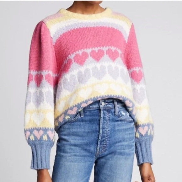 LoveShackFancy Shirelle Pullover Pink Icing Heart Printed Sweater - Picture 2 of 9